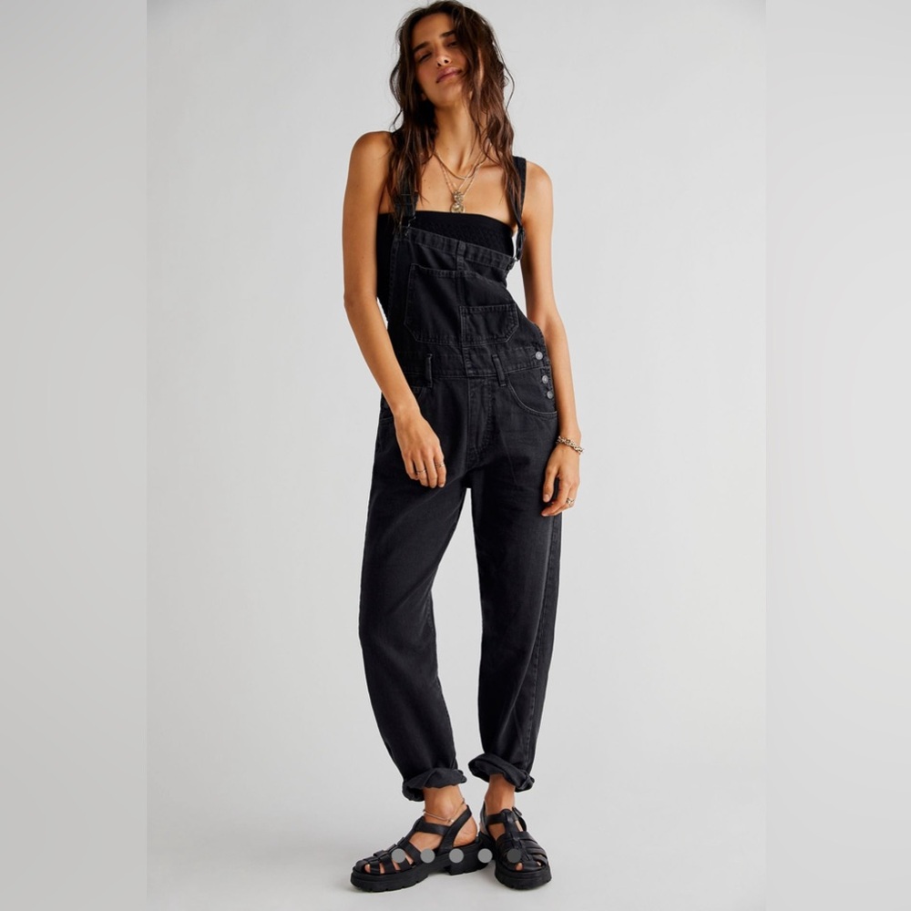 We the Free Ziggy Denim Overalls — distressed black — size medium